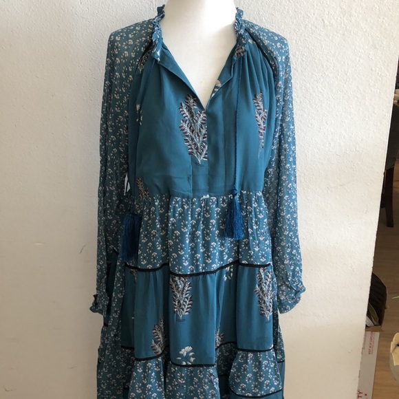 Anthropologie Eliza Tiered Kopal Boho Teal Peasant Dress Size XS $288 - Picture 5 of 13